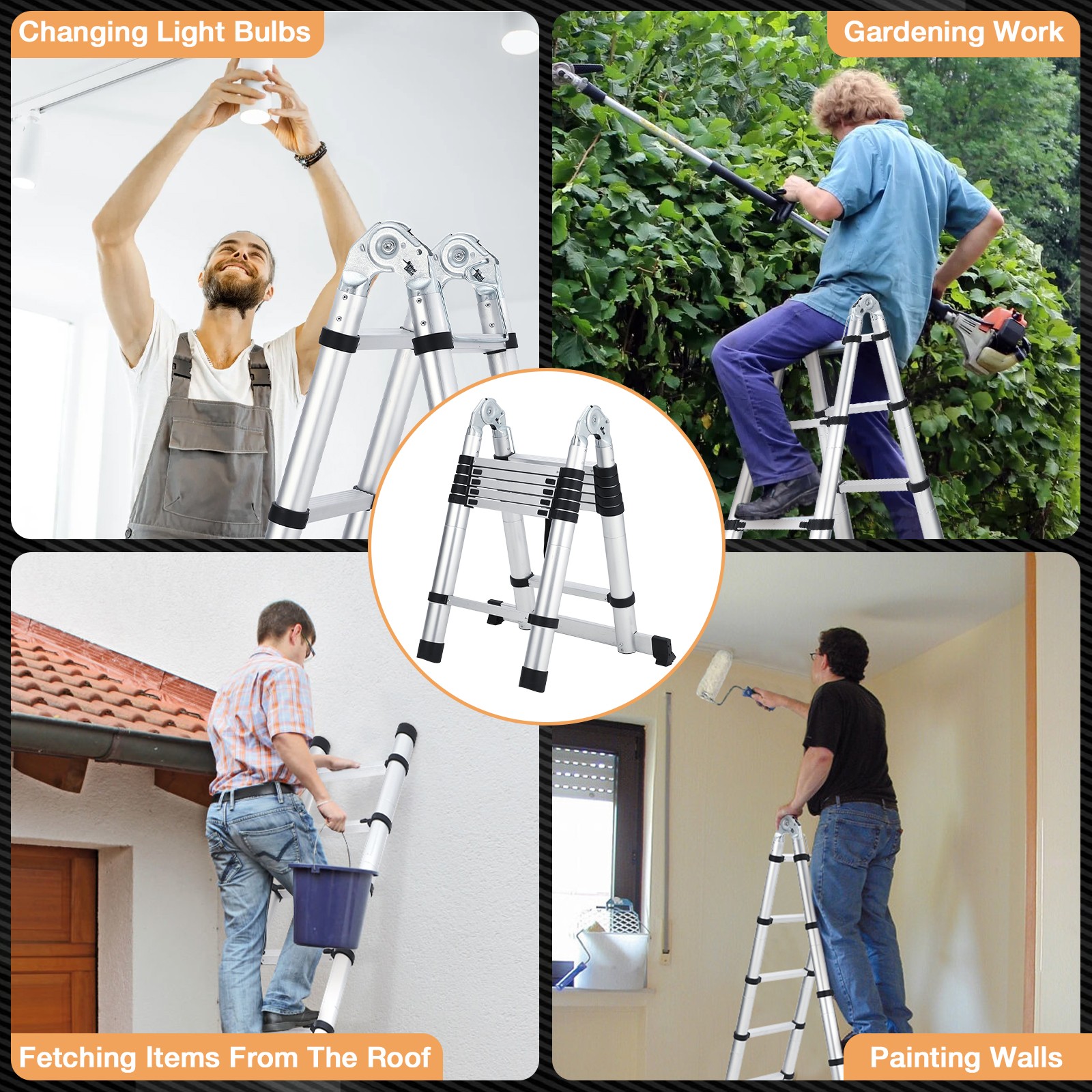 Garvee 14.5FT Extension Ladder Telescopic Aluminum Foldable for Home RV Attic