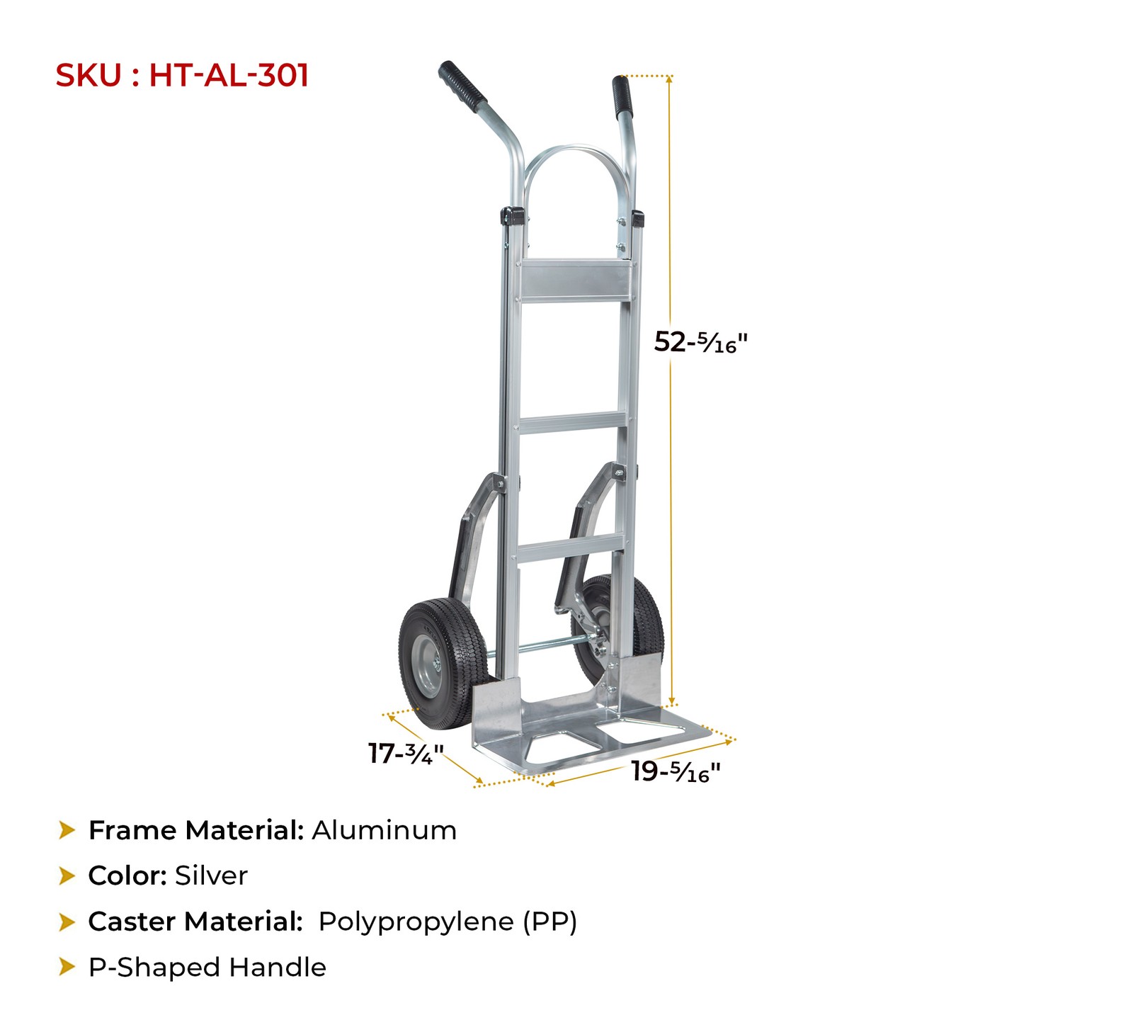 2Pk Aluminum Hand Truck Dolly w/ Dual Handle and 10″ Caster Wheels – 600lbs