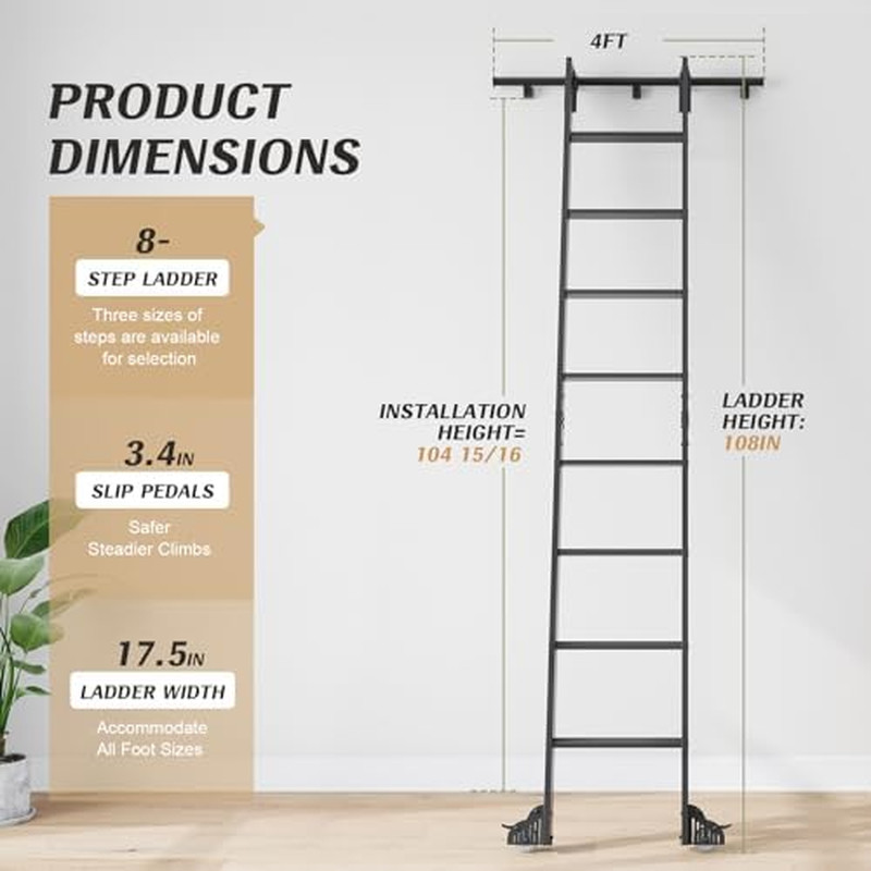 9FT Aluminum Step Ladder with 12FT Sliding Track Kit for Libraries