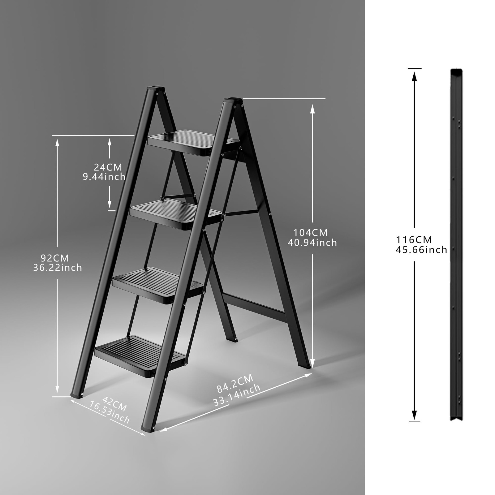 KOLL LINK Step Ladder 4 Folding, Sturdy 330 Lbs 4 step ladder, Black