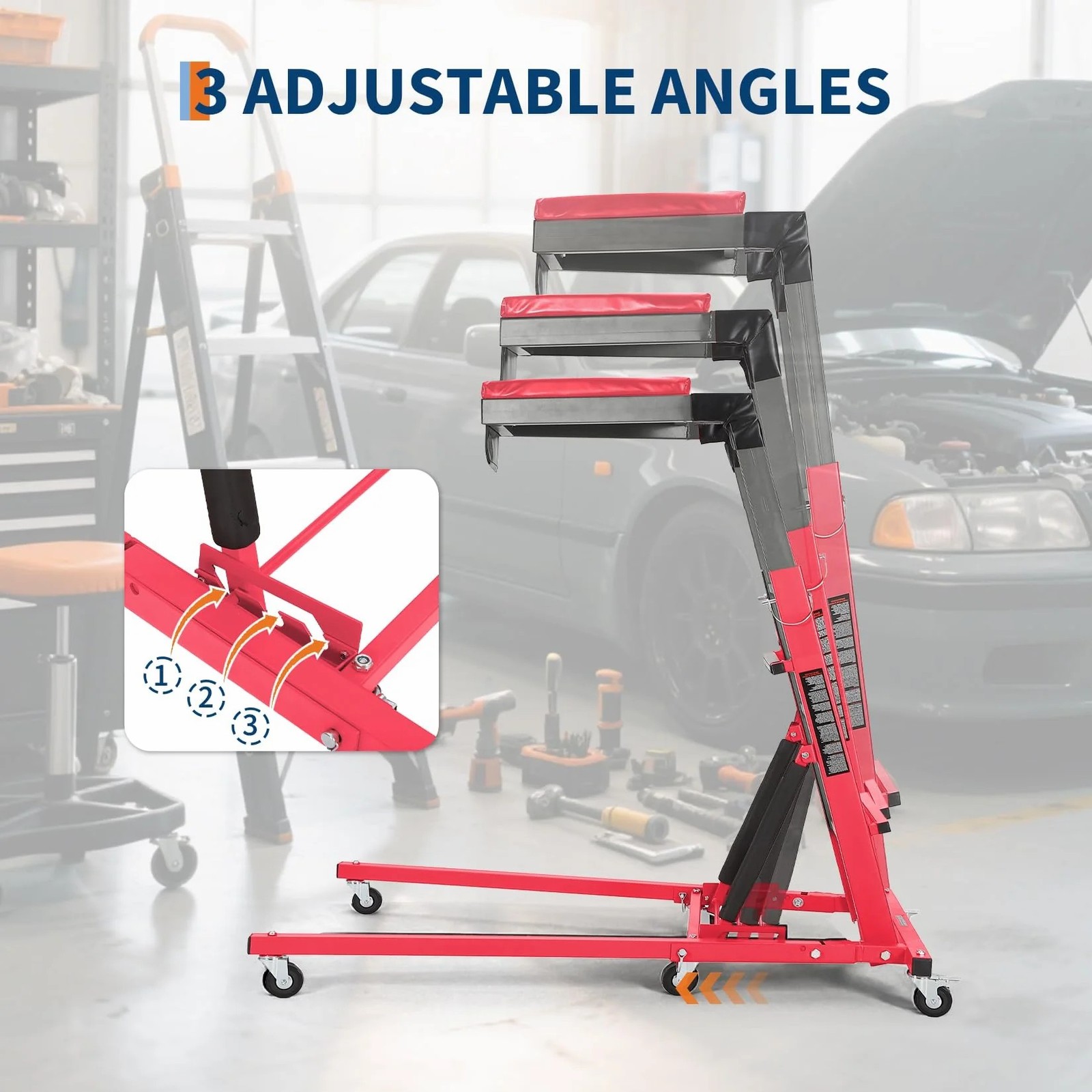 Top Automotive Creeper 49.21-68.89″ Adjustable Height 400LBS Foldable For Garage