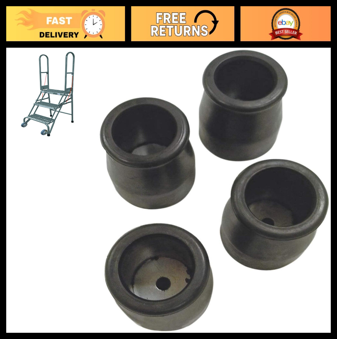 Rolling Warehouse Ladder Rubber Feet Crutch Tip Kit 1″ Tube Set of 4 Replacement