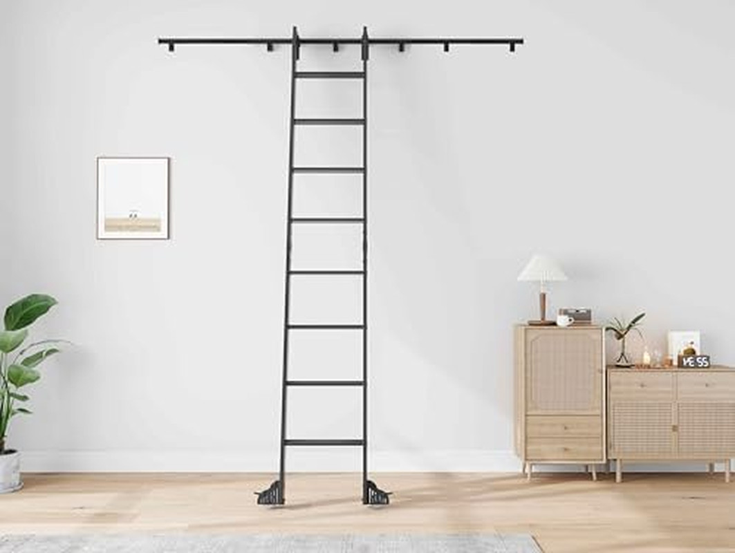 Aluminium Rolling Library Step Ladder with 8FT Sliding Track Kit – Metal Black