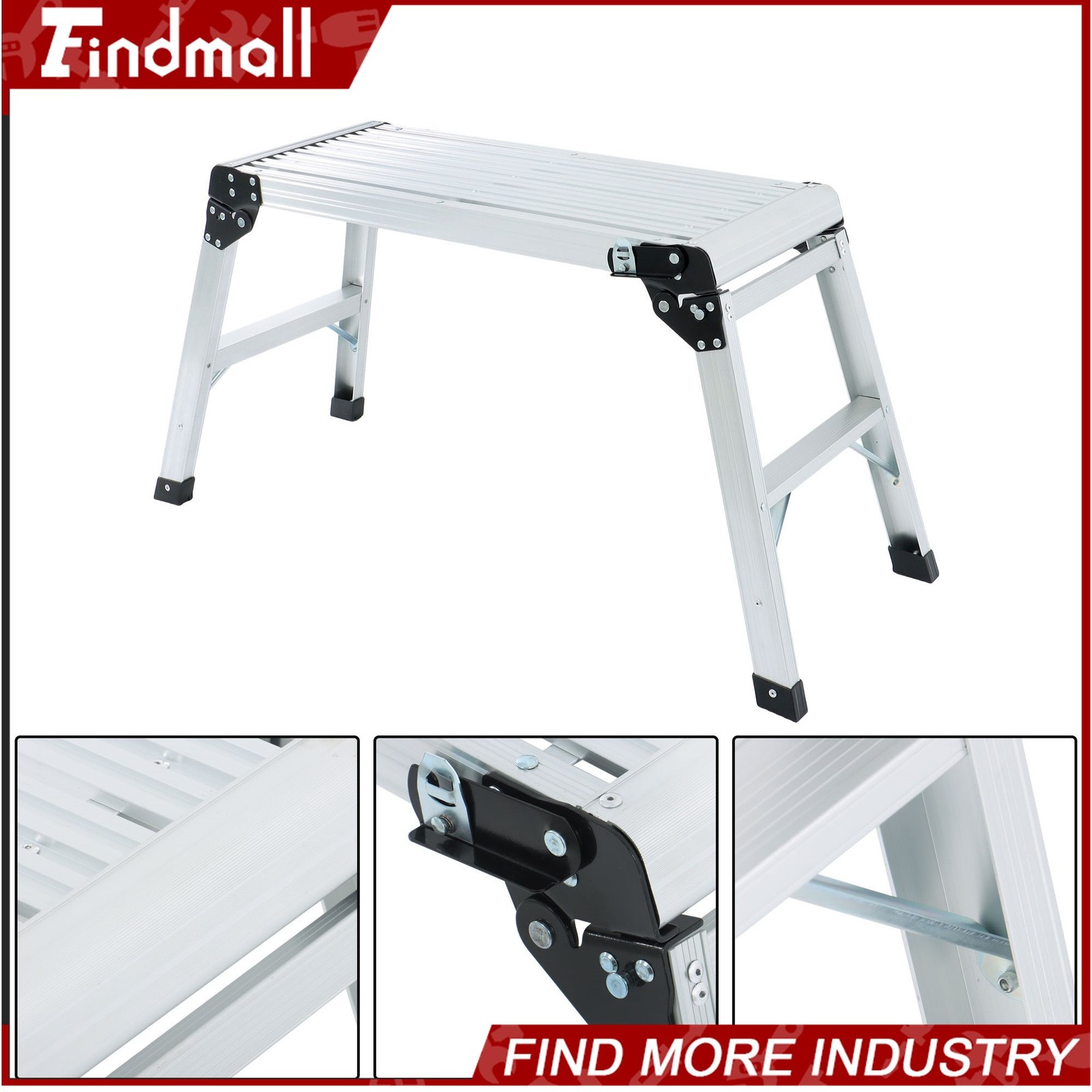 Findmall Aluminum Step Stool Non-slip Folding Work Platform 330lb Drywall Ladder
