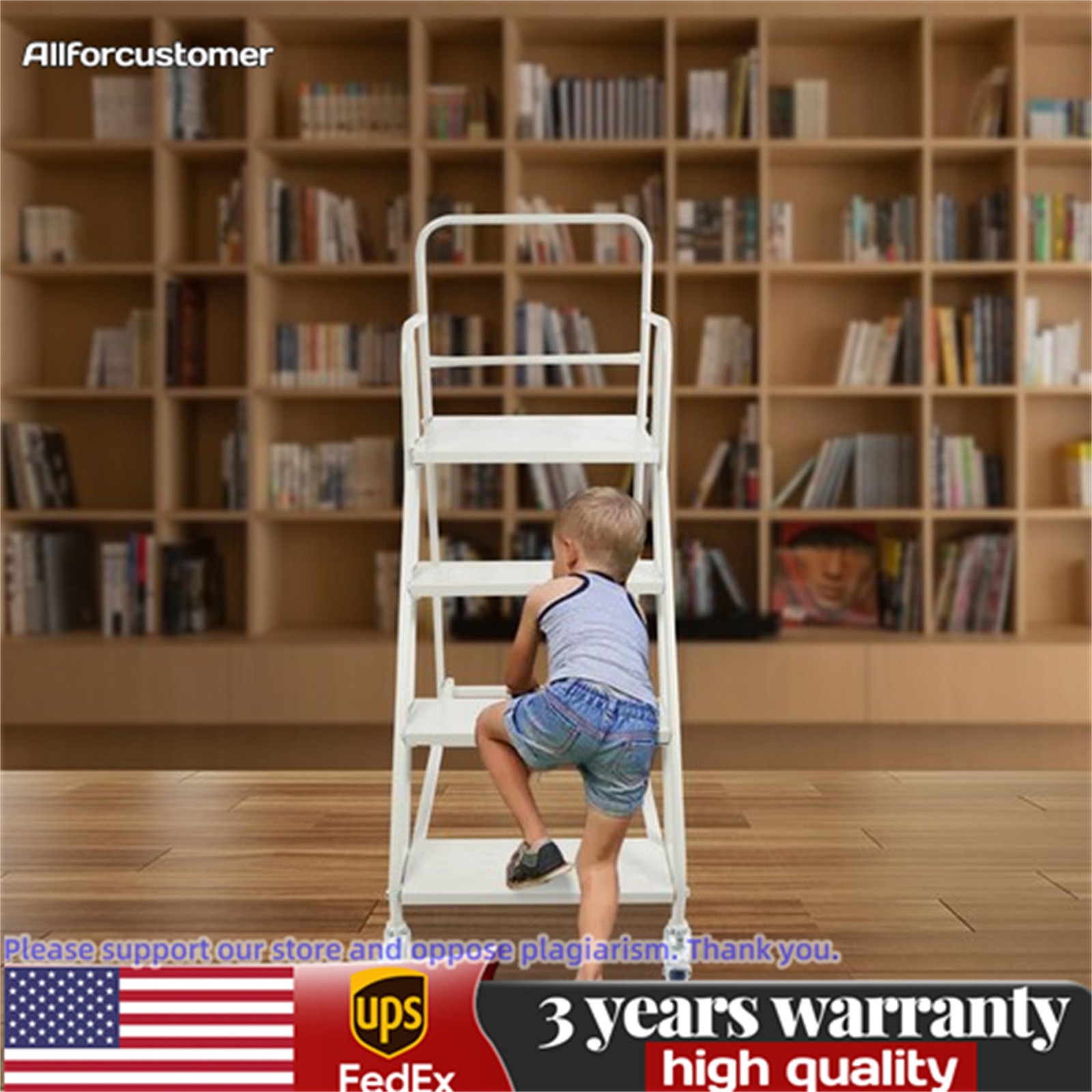 400kg 4 Step Rolling Stair Industrial & Warehouse Stair Ladder Floor Standing