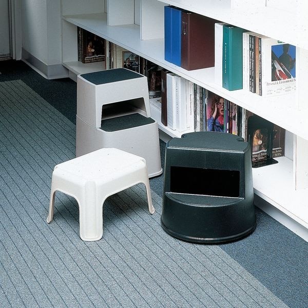 Round Office Stool, 2 Steps, 350 Lb Load Capacity, 13 1/2 In Overall Height,
