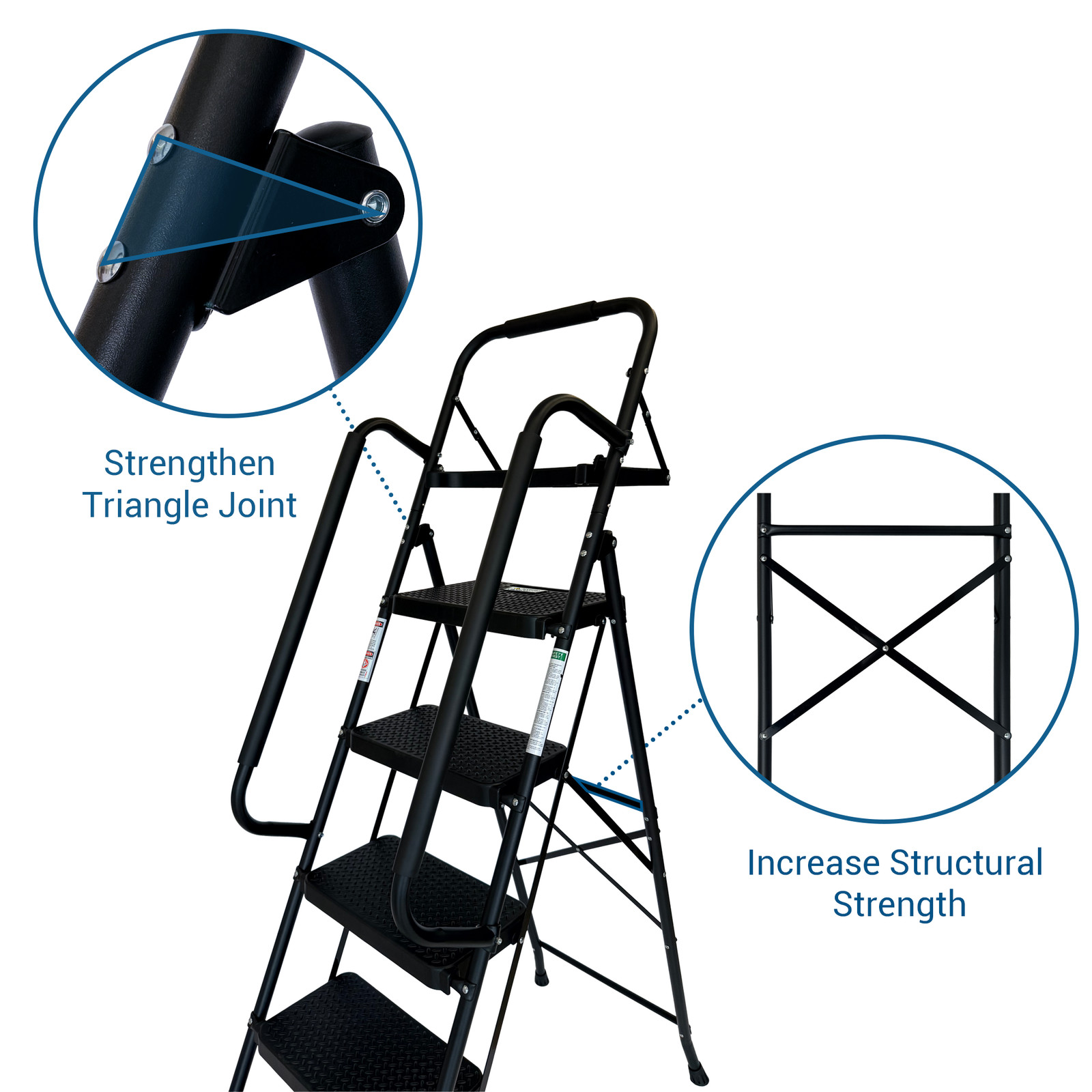 Step Ladder Folding Step Stool with Wide Anti-Slip Pedal Sturdy Steel Ladder