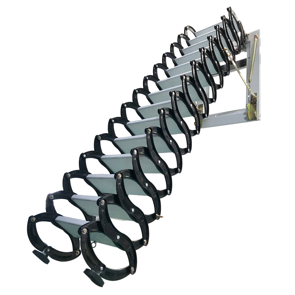 Black Loft Ladder Aluminum-Magnesium Alloy Attic 14 Steps Pull Down Attic Stairs