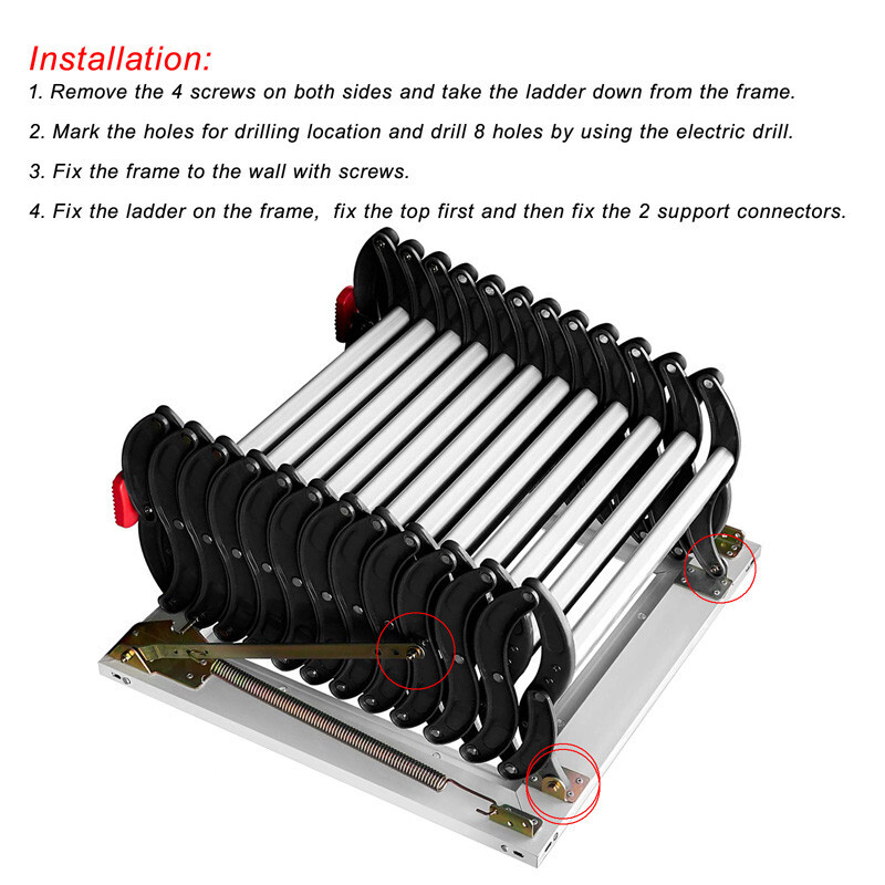 Black Loft Ladder Aluminum-Magnesium Alloy Attic 14 Steps Pull Down Attic Stairs