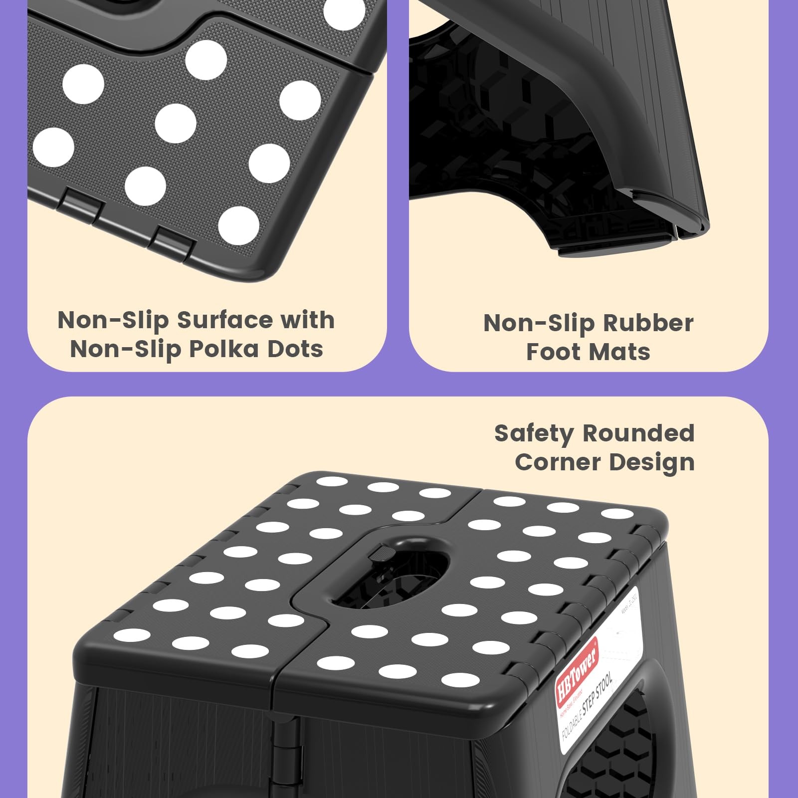 HBTower Folding Step Stool 9 Inch – Holds 600 lb, 9 (Pack of 1), Black