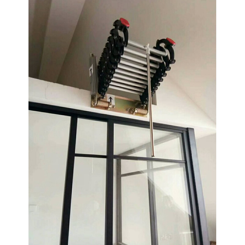 Black Attic Folding Ladder 8.2ft-9.8ft Narrow Wall Mounted Pull Down Loft Stairs