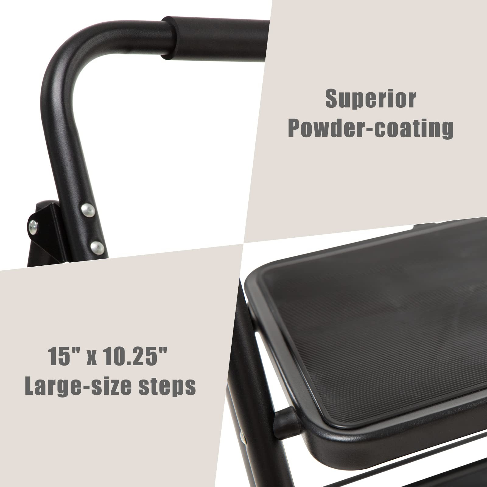 Wiberwi 3 Step Ladder Folding Stool for Adults with 3 Step, Black-3