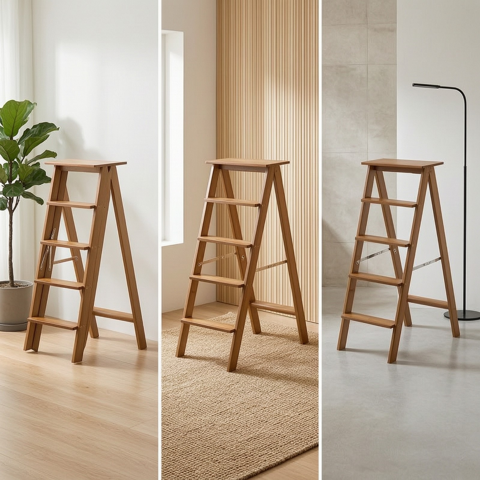Five-Step Ladder Space-Saving Folding Step Stool Sturdy for Library, Home Users
