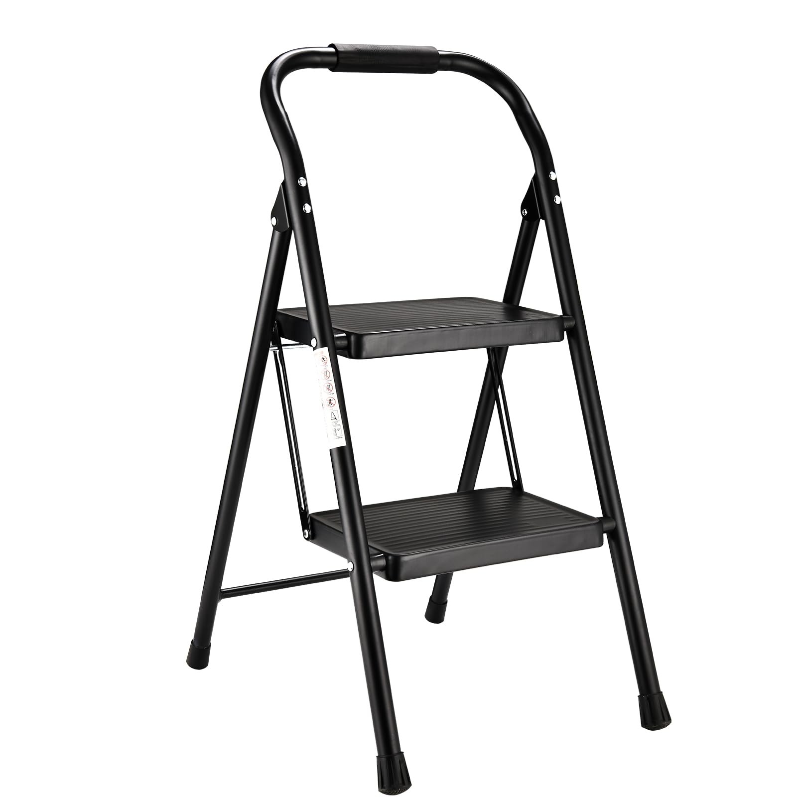 Step Stool for Adults,2 Ladder Folding 330lbs Anti Slip 2 steps, Black