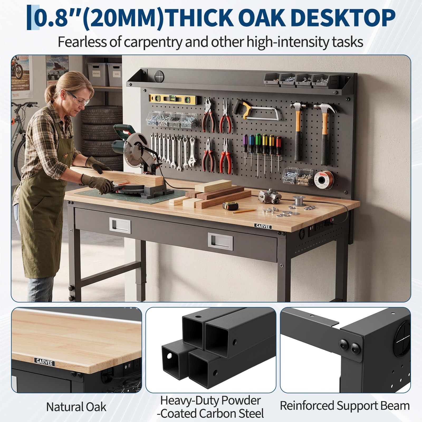 Adjustable Height Workbench 48×24” HeavyDuty Steel Garage Work Table ETL Outlet