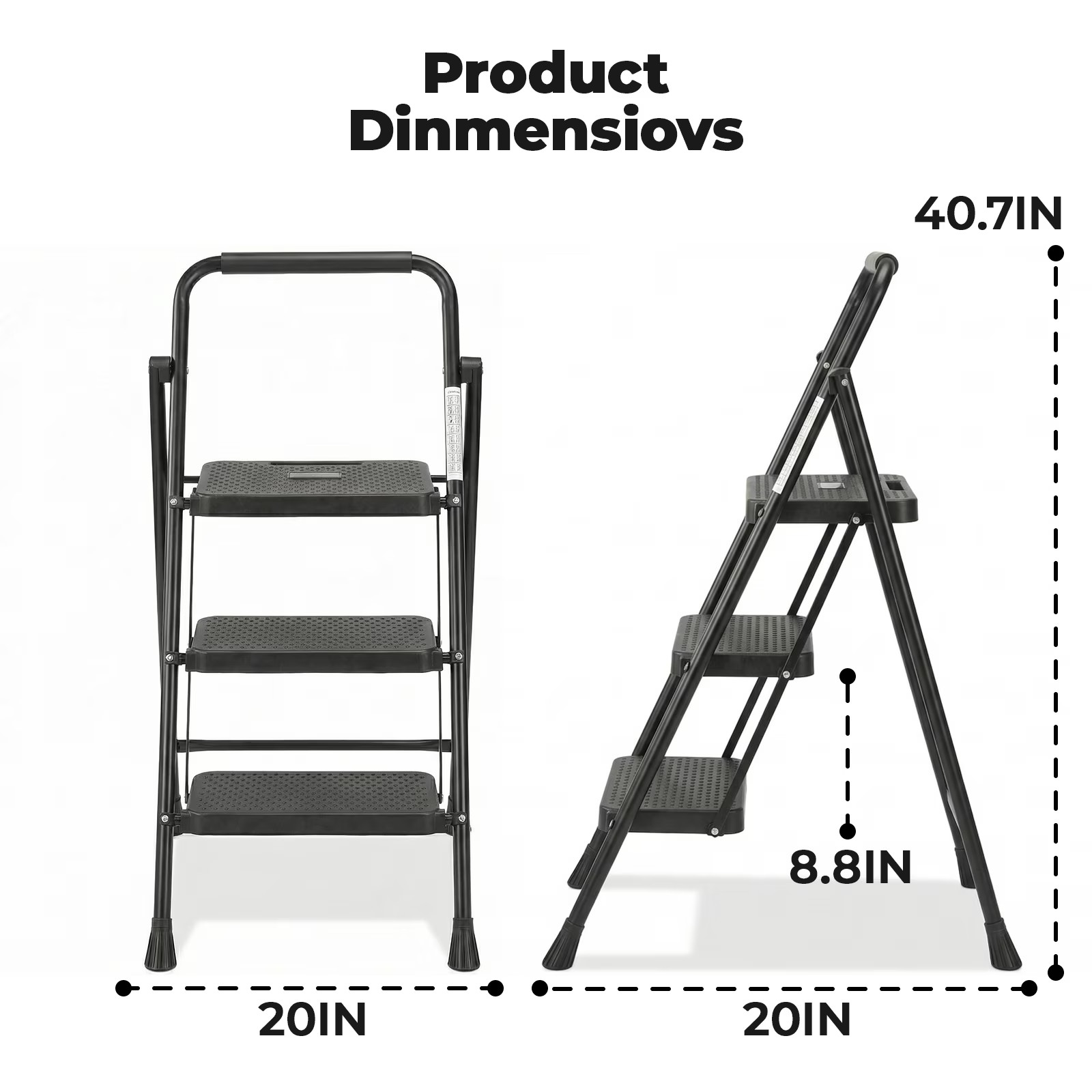 Alvantor 3-Step Folding Ladder 300lbs Anti-Slip Step Stool