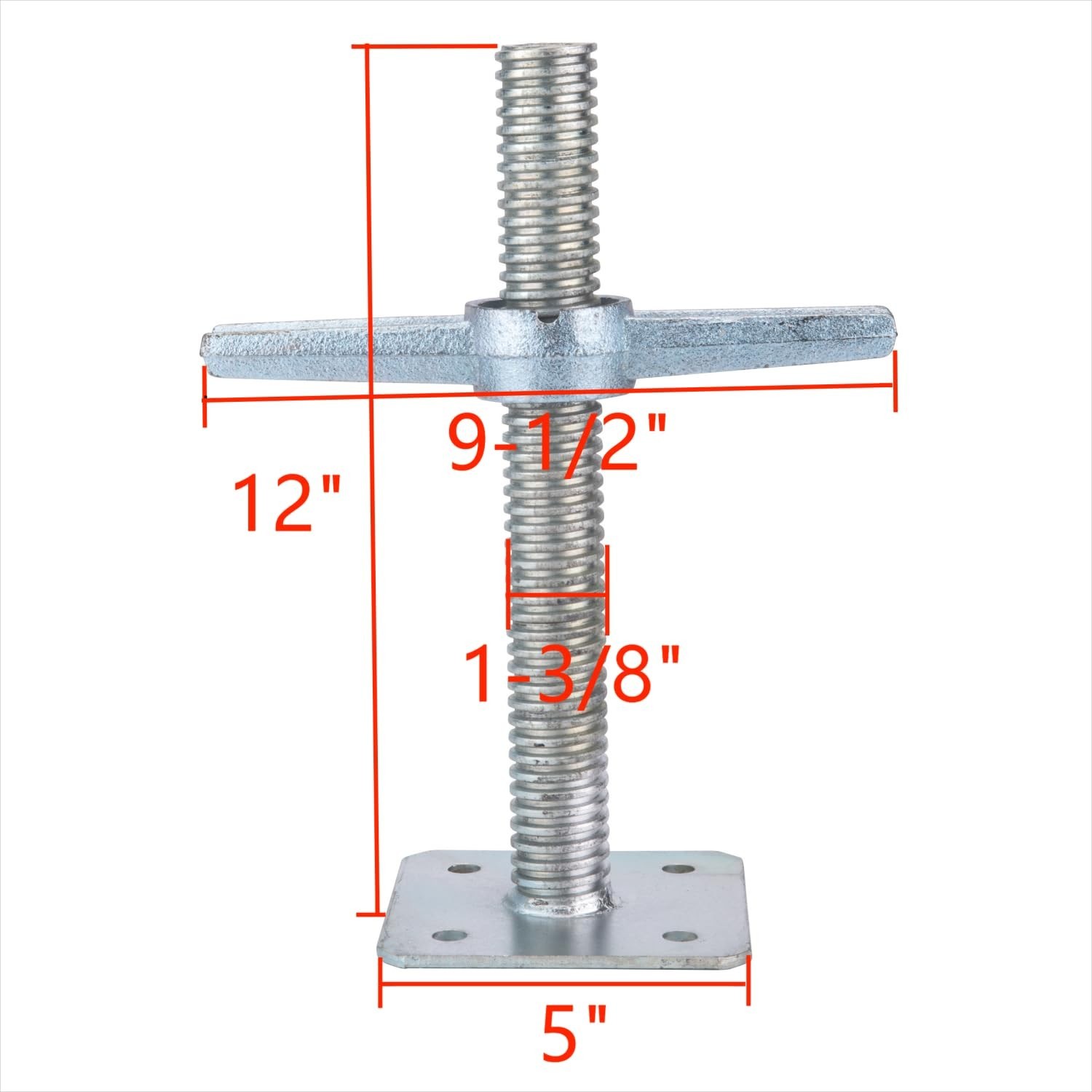 Scaffold 12″ Adjustable Leveling Galvanized Screw Jack with Base Plate, 4 Pack