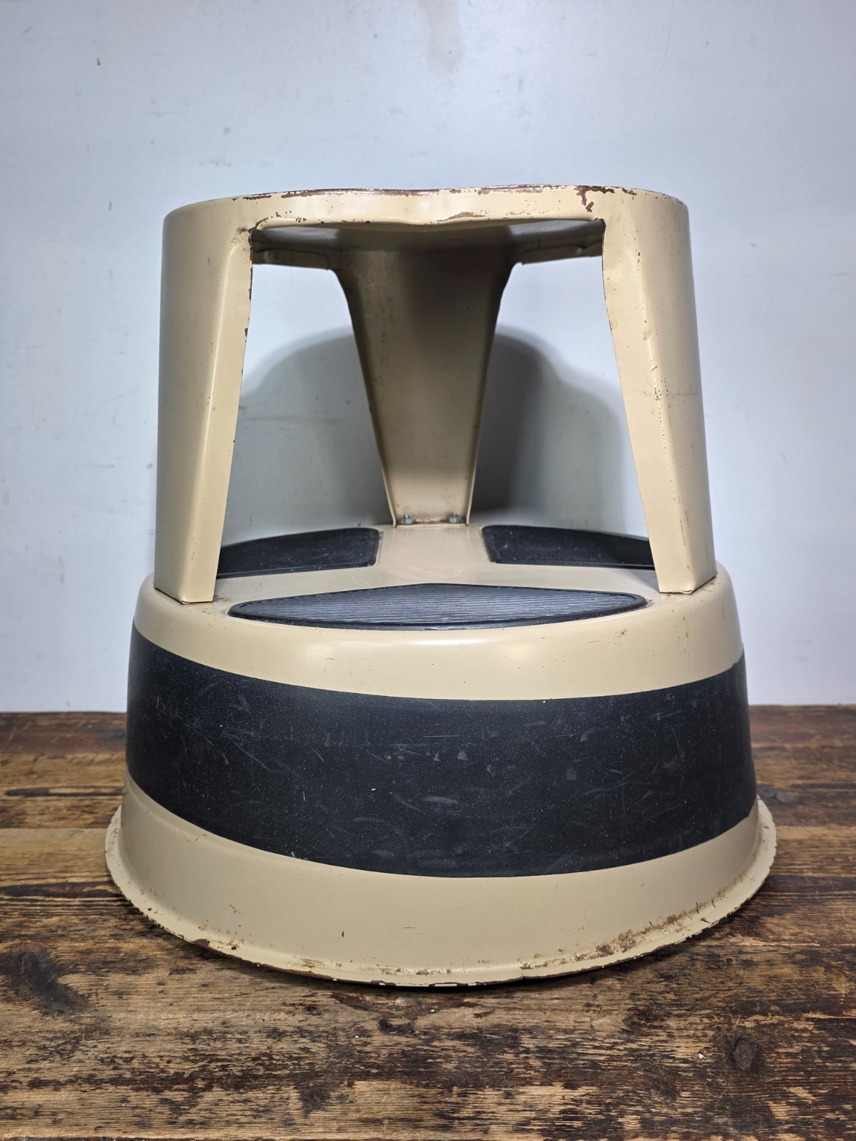 Vintage Rusty Cramer KIK-STEP Industrial Rolling Step Stool Cream Yellow