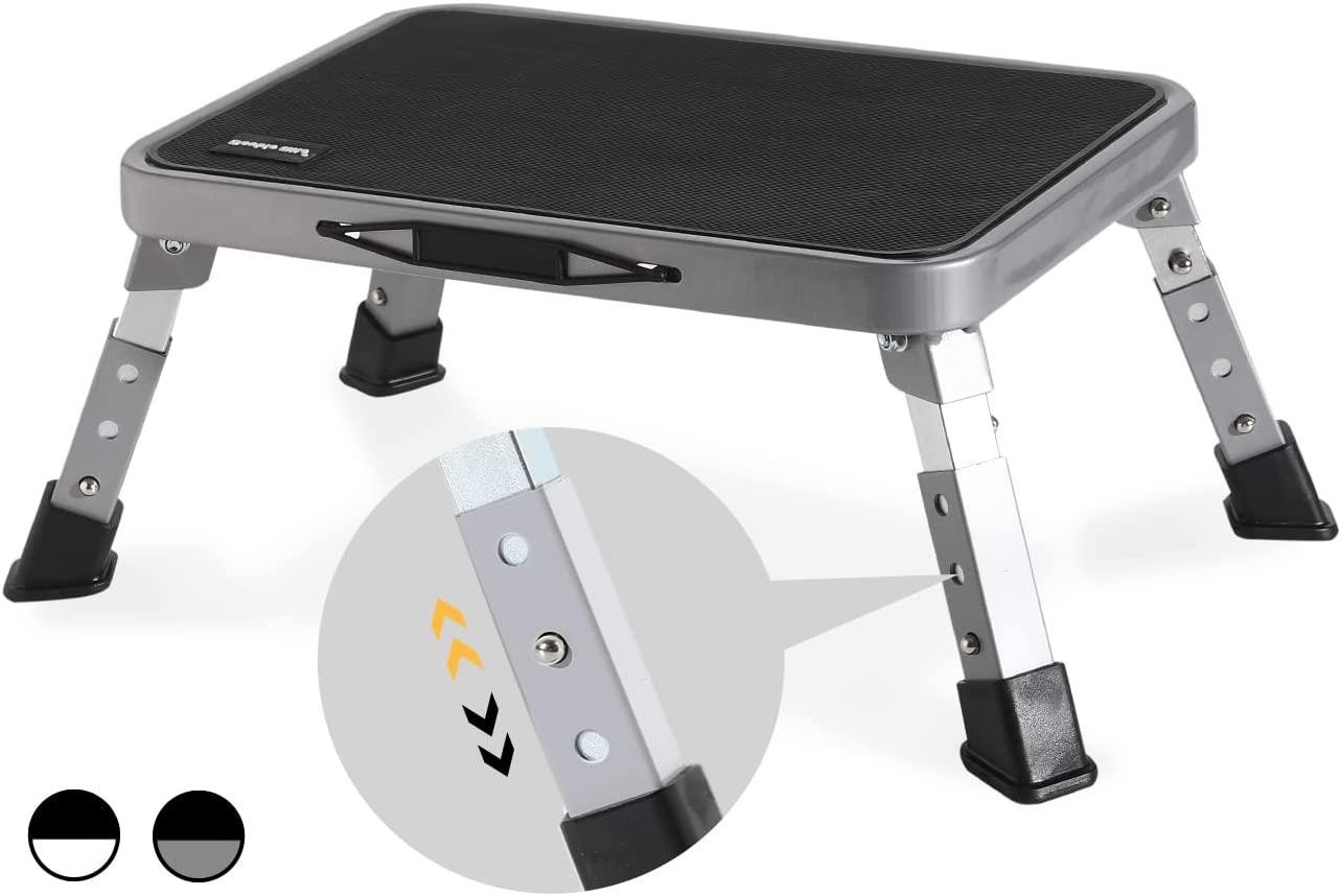 3 Levels Adjustable Folding Step Stools for Adults, Sturdy Metal RV Step, Safer