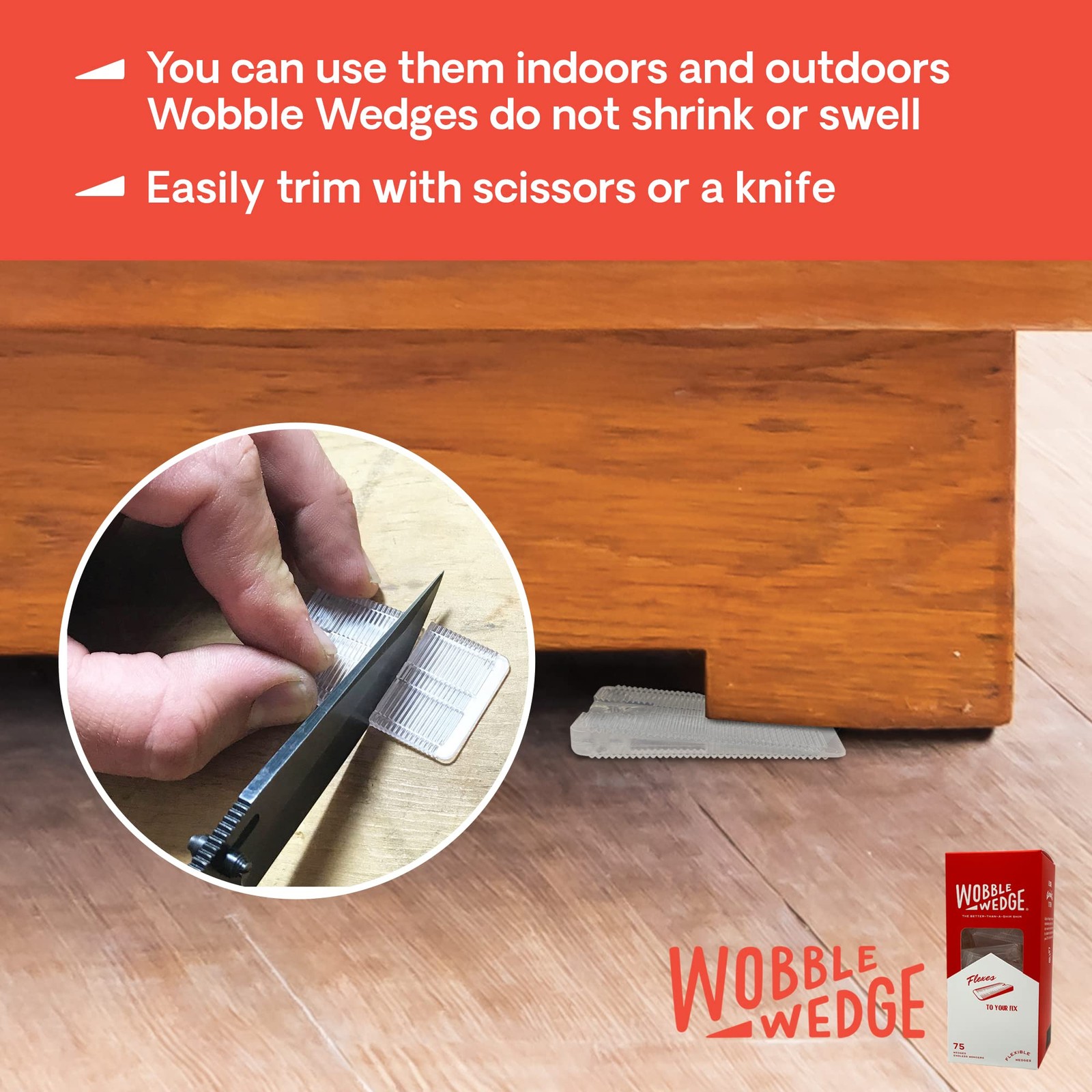 WOBBLE WEDGES Flexible Plastic Shims – Leveling for Home 75, Clear