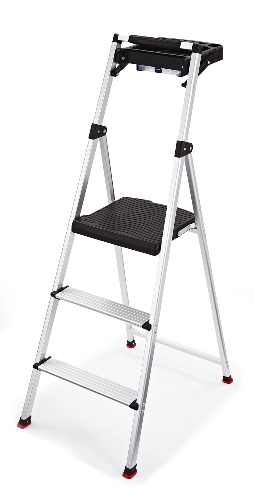 Rubbermaid 3-Step Ladder, Aluminum Lightweight Folding Step Stool with Silver