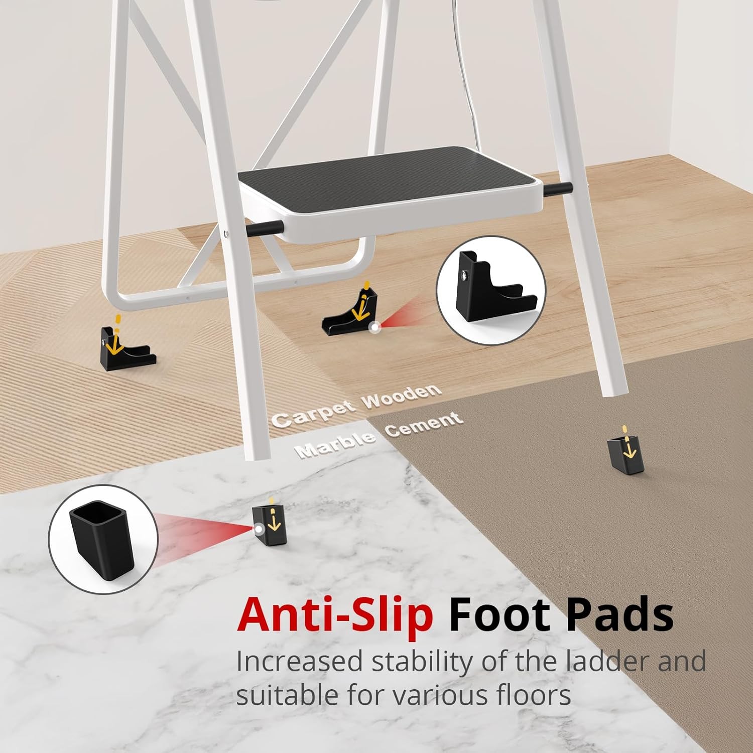 Folding 4-Step Ladder – Anti-Slip Sturdy Steel Step Stool 330 lbs Capacity White