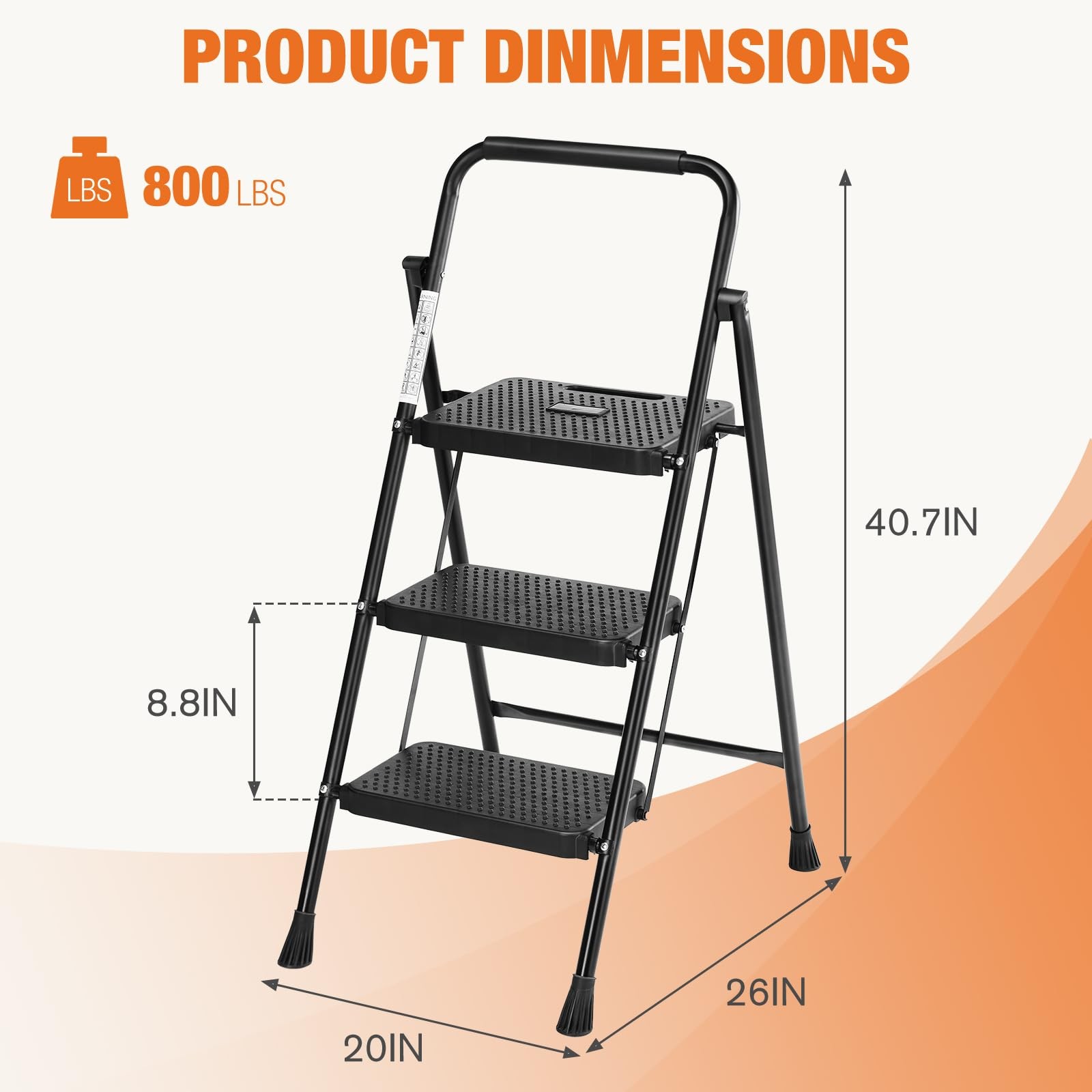 Sweetcrispy Folding 3 Step Ladder Stool – ‎3 800 Max Load, Black