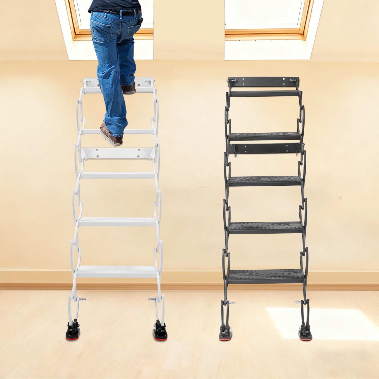 5 Step Wall Mounted Folding Ladder Telescoping Ladders Retractable Folding Stair