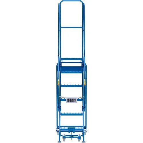 NEW 6 Step Narrow Steel Rolling Ladder, 16″W Perforated Step, Cal/OSHA Handrai!!