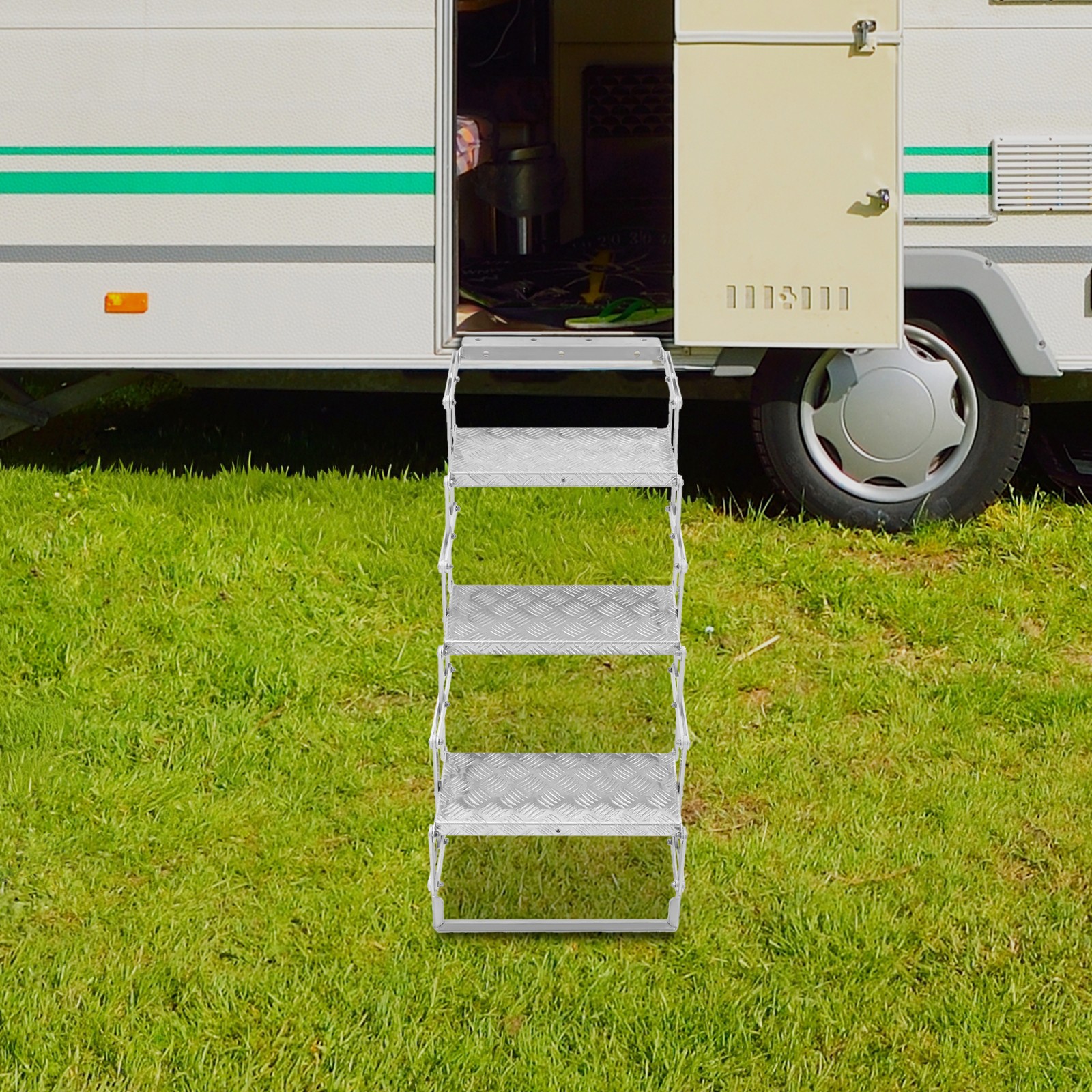 Aluminum Alloy Scissor Stairs Foldable Step Ladder 3 Steps Ladder for RV/Camper