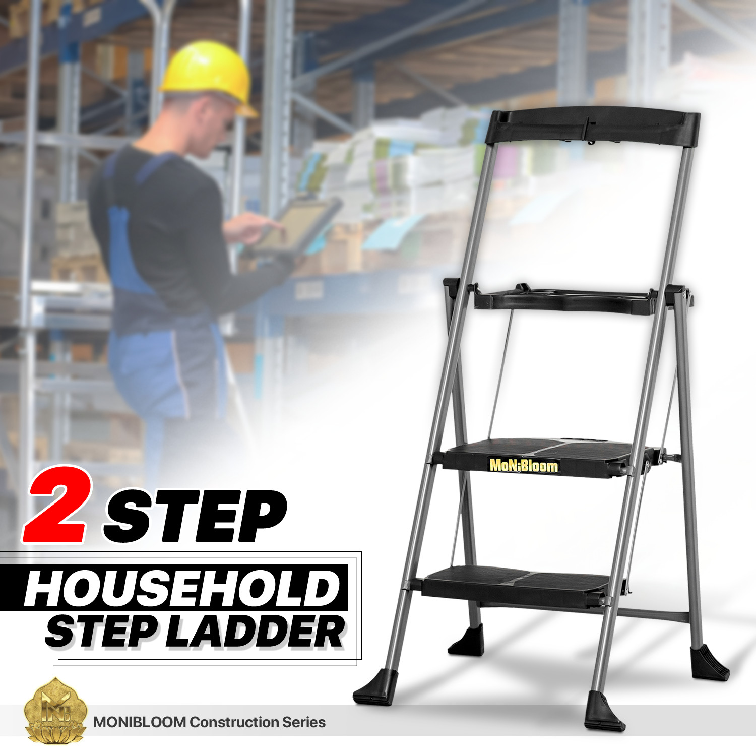[TOOL TRAY] Household Steel Foldable 2/3 Steps A-Frame Ladder w/Anti-Slip Pedals