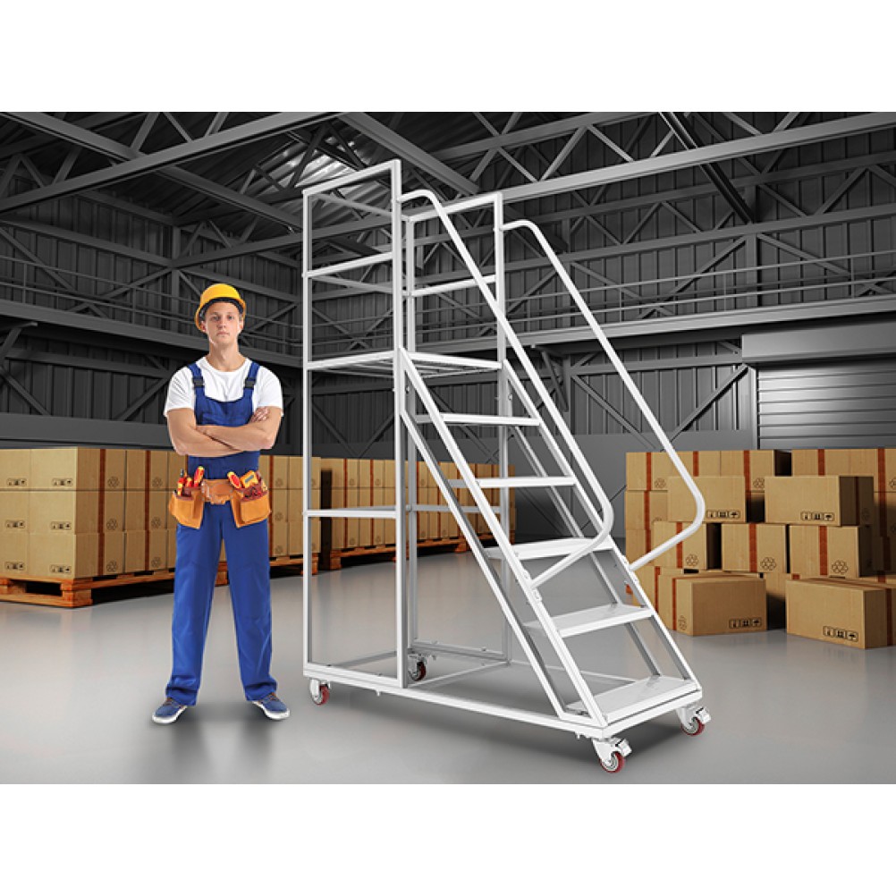 6 Step Rolling Ladder 1213LBS, Heavy Duty Mobile Platform w/ Handrails & Wheels