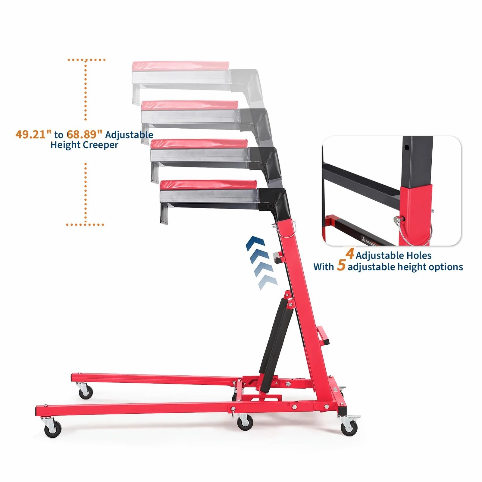 Top Automotive Creeper 49.21-68.89″ Adjustable Height 400LBS Foldable For Garage