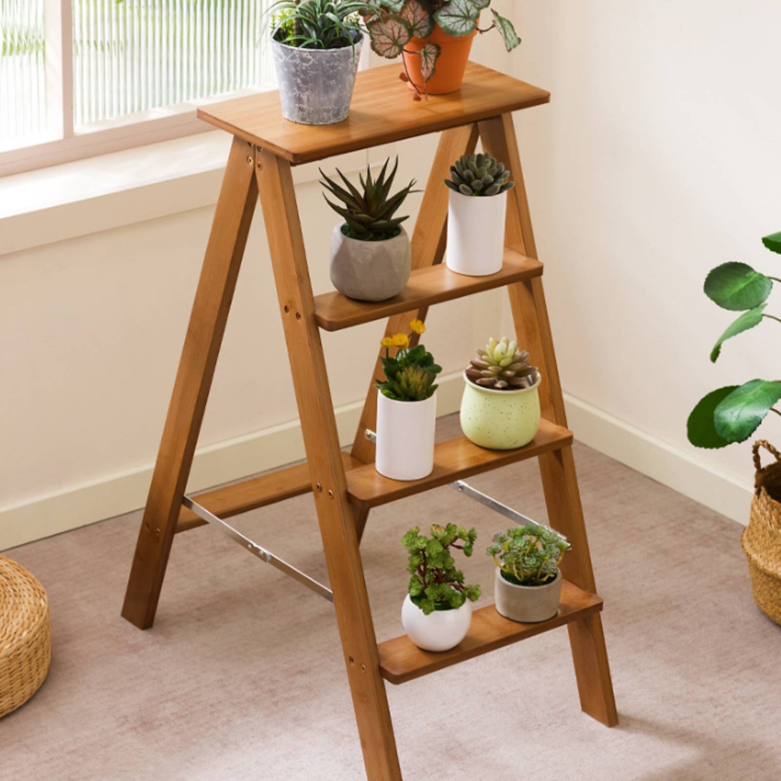 Five-Step Ladder Space-Saving Folding Step Stool Sturdy for Library, Home Users