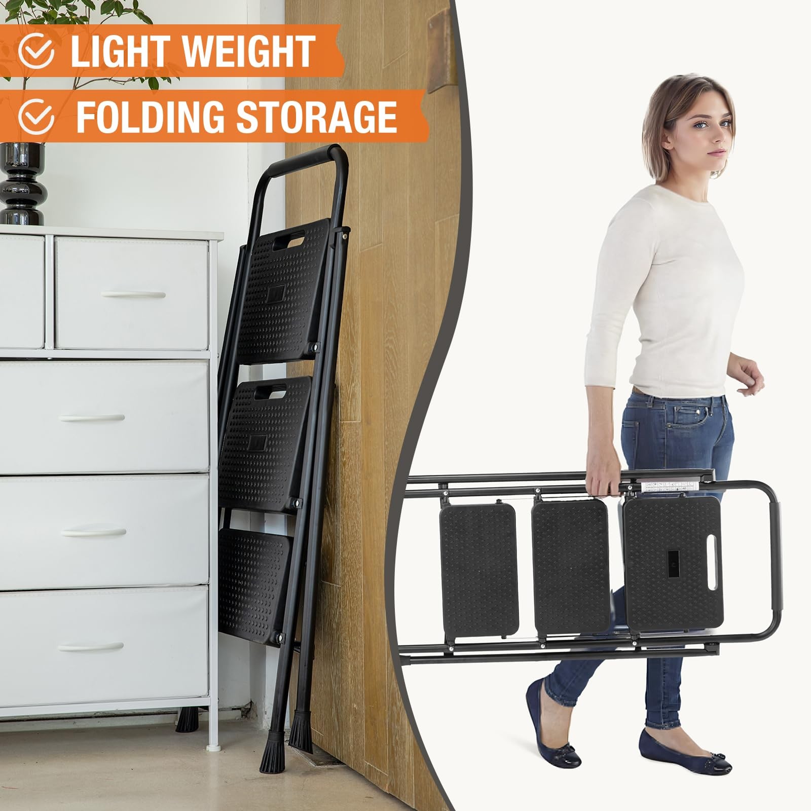 Sweetcrispy Folding 3 Step Ladder Stool – ‎3 800 Max Load, Black