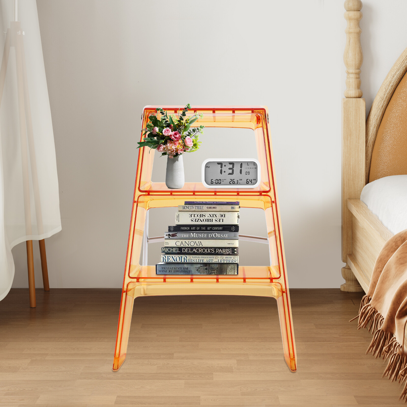3-Step Folding Step Stool 100 kg Capacity PC & Iron Orange