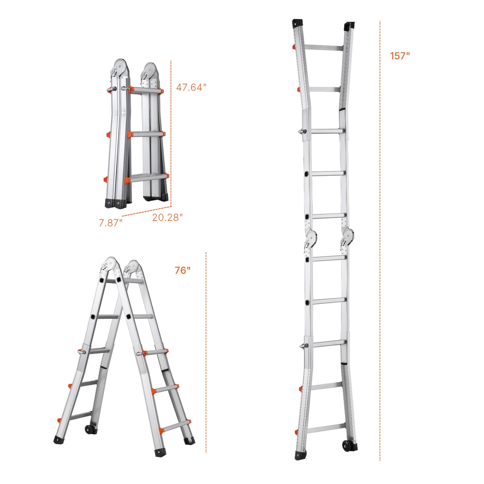 9.5 ft telescoping aluminum A – frame ladder, 330lb capacity, portable