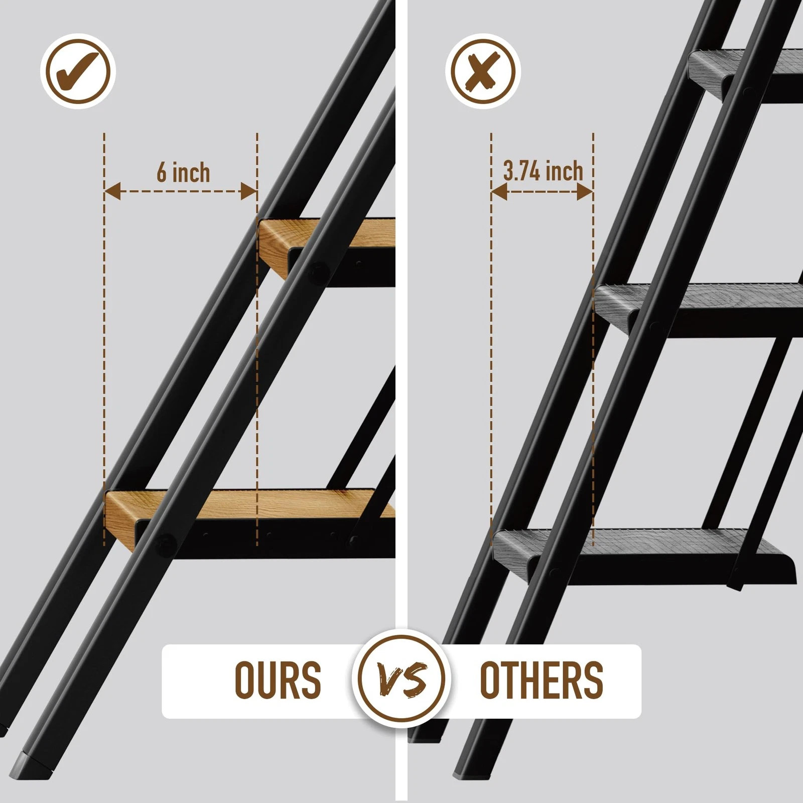 Black Woodgrain 5 Step Aluminum Ladder Foldable Handrail 330lbs Anti-Slip