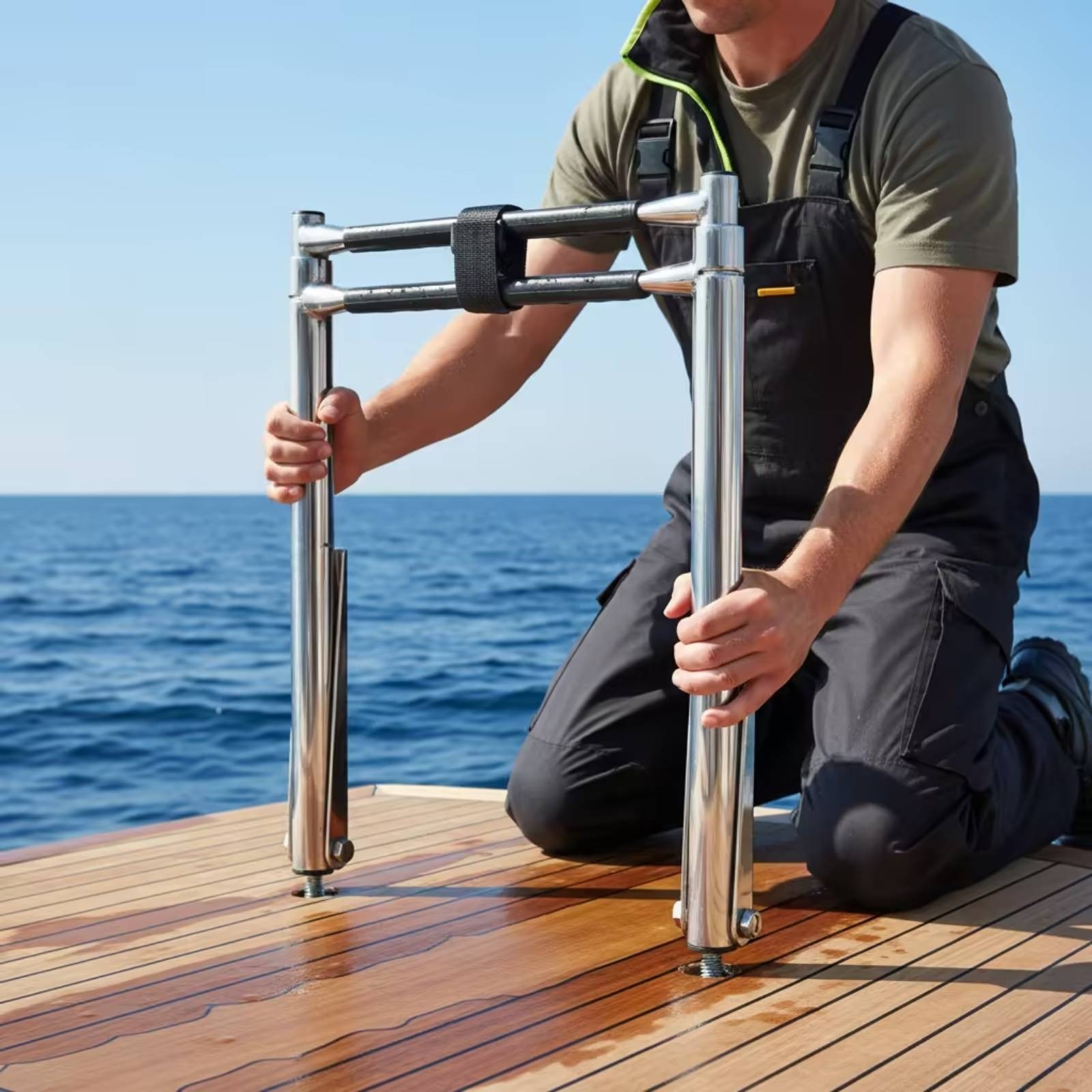 Telescoping Boat Ladder Ribbed Grip Folding Boarding Ladder Non-Slip for Boats