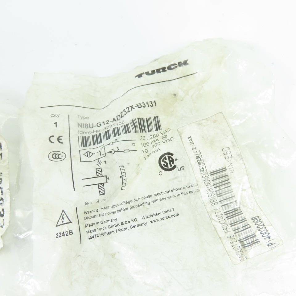 Turck NI8U-G12-ADZ32X-B3131 Inductive Proximity Sensor 8mm 20-250VAC 10-300VDC