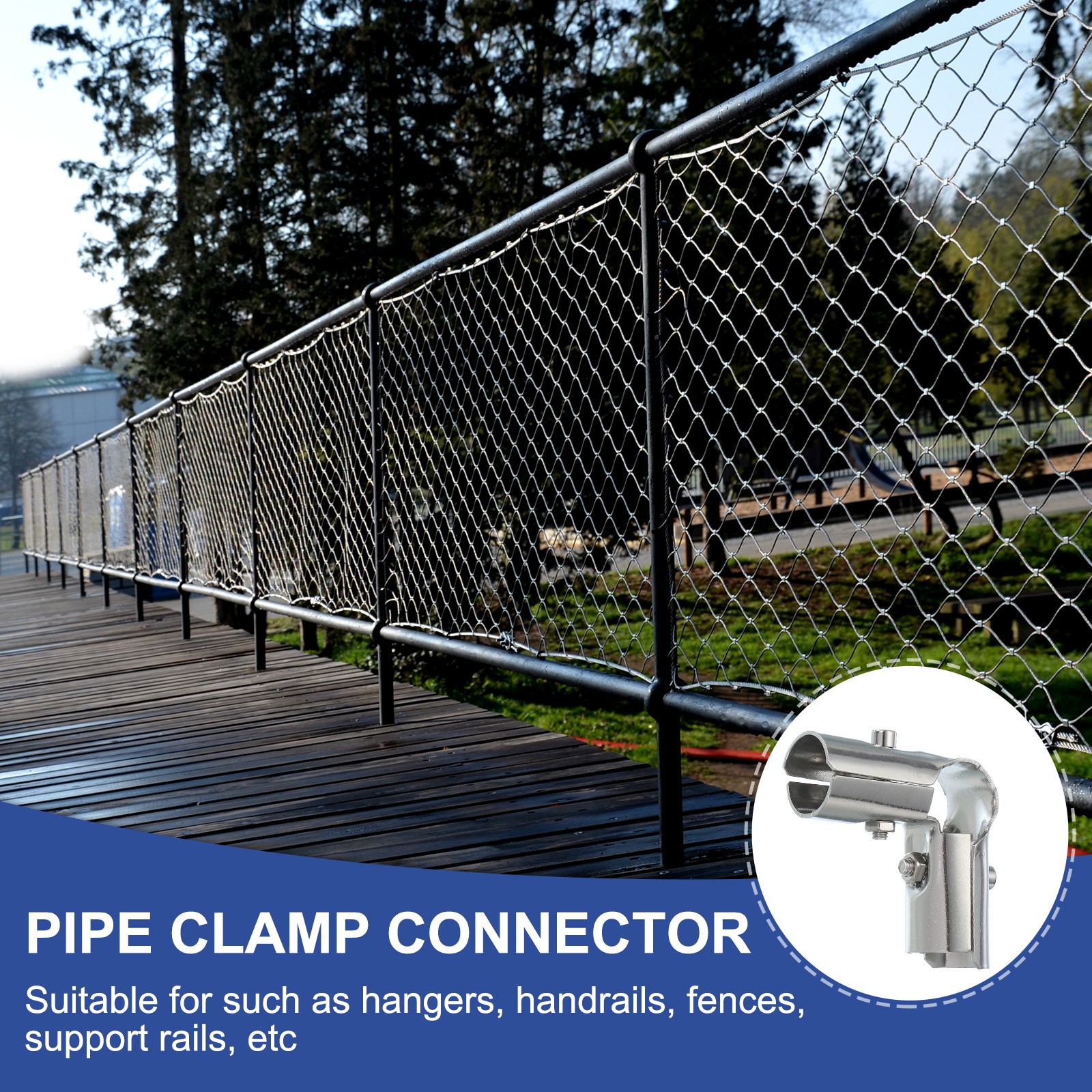 1″ 3 Way Pipe Clamp Connector, 2 Pcs L Shape Chain Fence Clamps, Silver