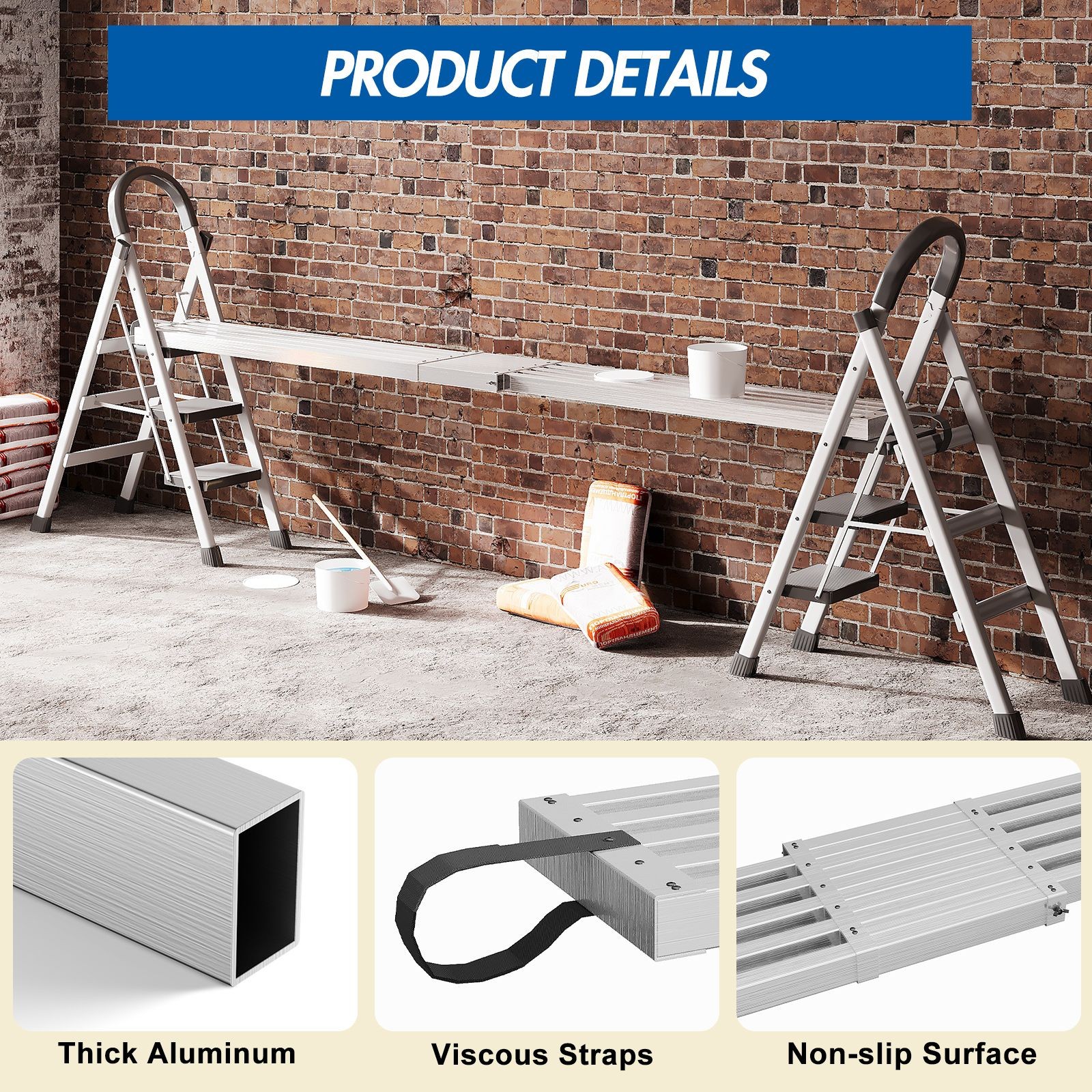 Garvee Work Plank 8-13Ft|440Lbs|Adjustable Skid-Proof Scaffold Ladder Accessory