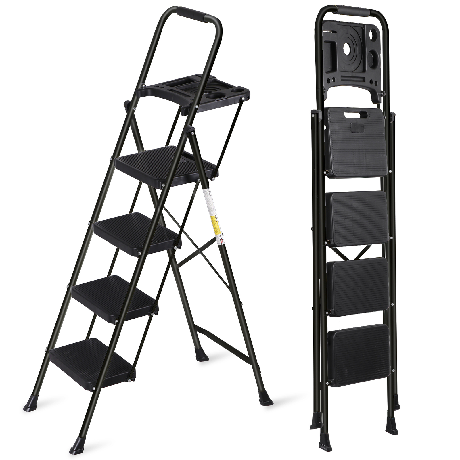 Folding Step Ladders for Kitchen/Closet Ladder 4 Step for Adults Non-Slip Black