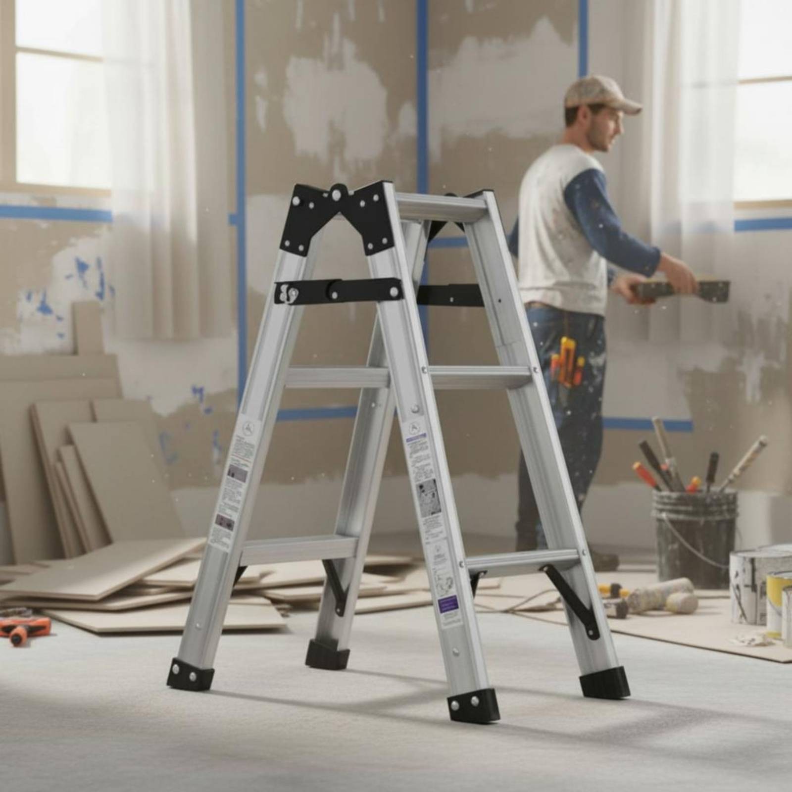 Double-Sided Step Ladder Foldable Work Tool Rust Resistant for Warehouse