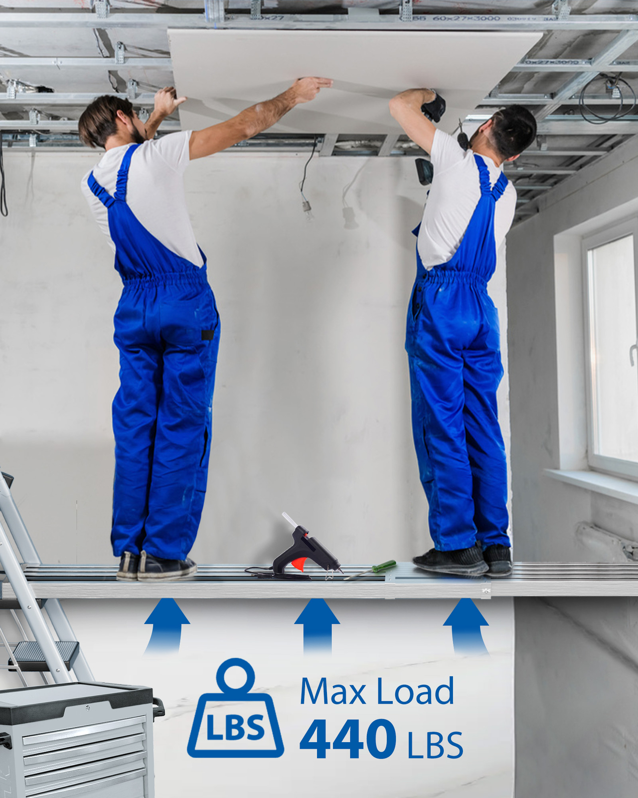 8-13ft/9-15ft Adjustable Aluminum Extension Plank 440lb Capacity Scaffold Ladder