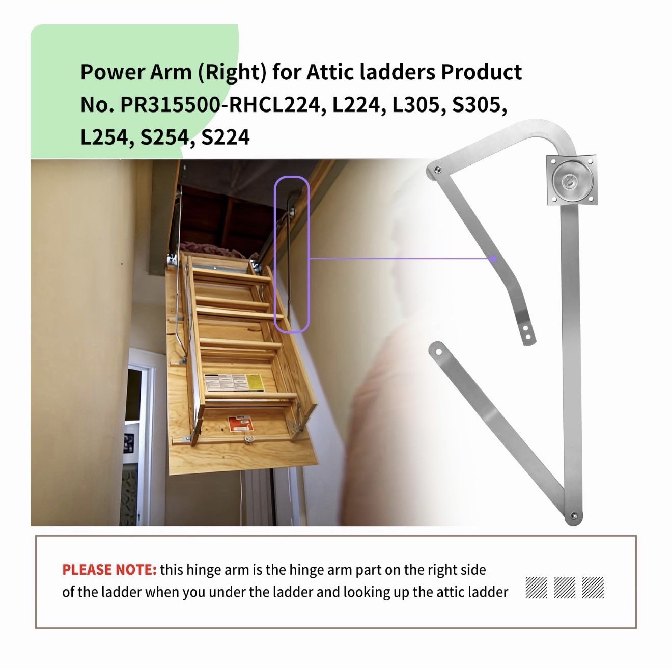 PR315500-LH Attic Ladder Power Arm Assy Left Hand replacement Louisville Ladder