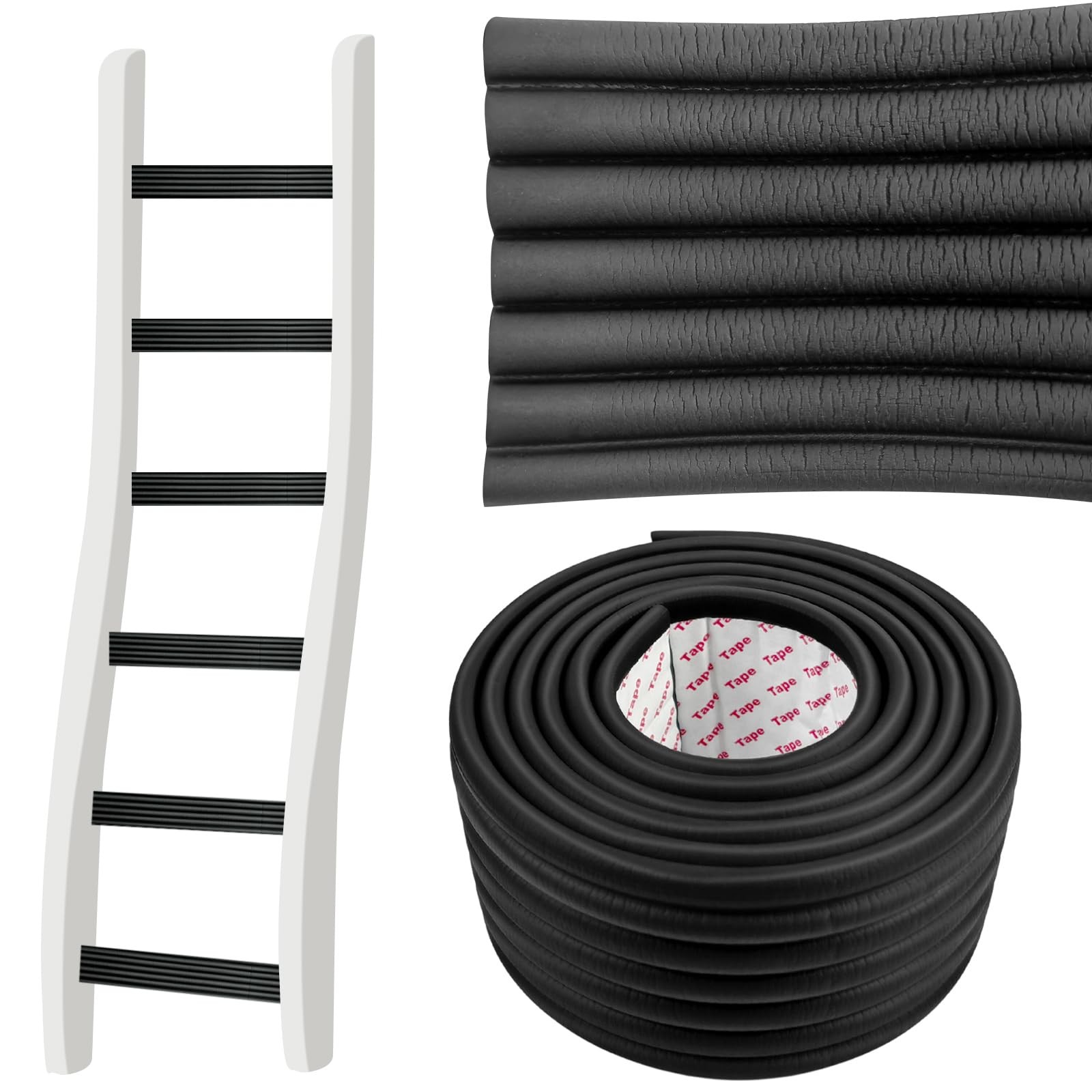 6.6 FT Black Bunk Bed Ladder Pads PVC Soft Corner Twin, Full, Matte