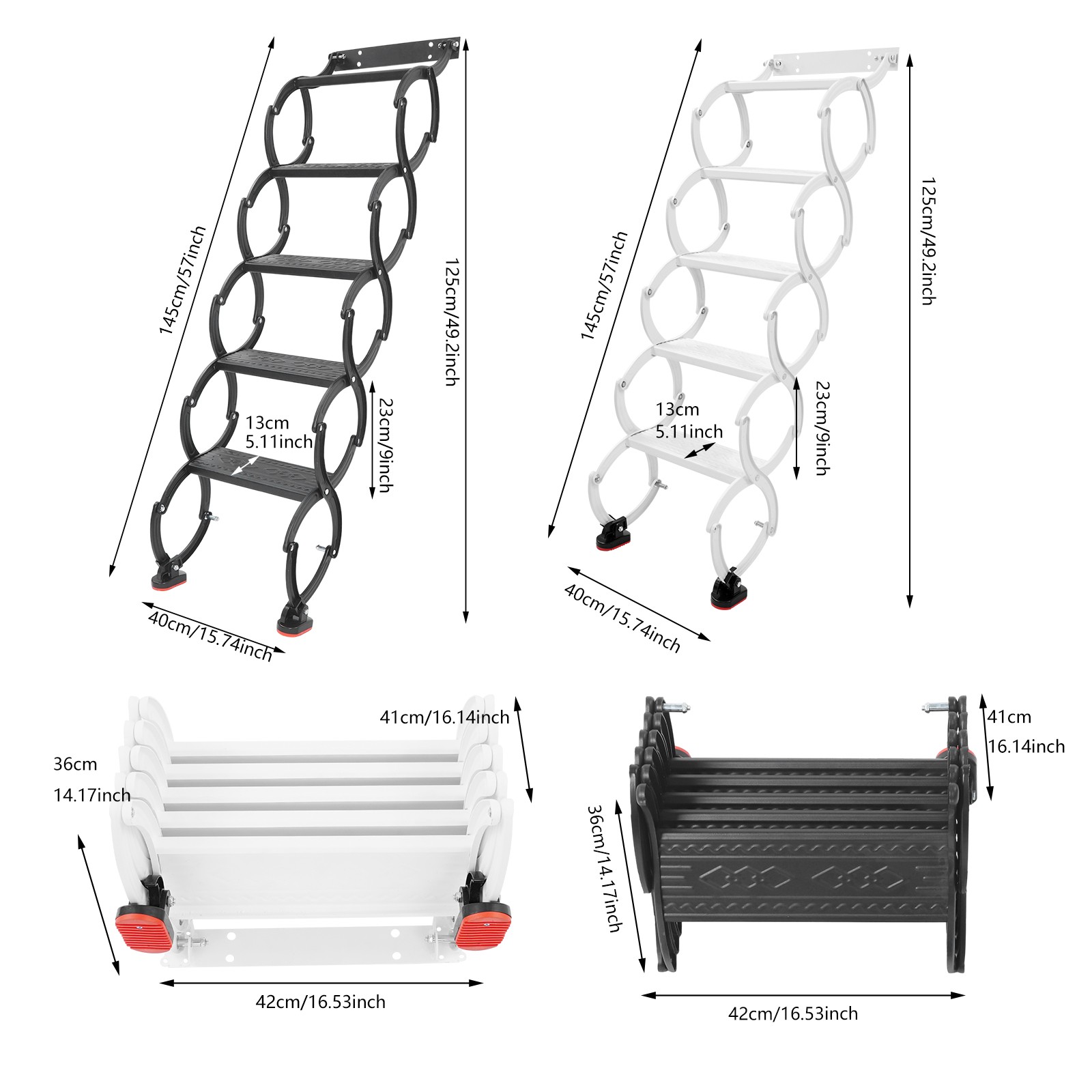 5 Step Wall Mounted Folding Ladder Telescoping Ladders Retractable Folding Stair