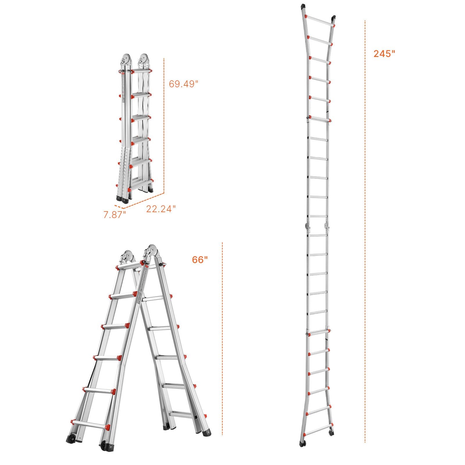 Telescoping Ladder A Frame, 20.5 FT Compact Aluminum Extension Ladder, Multi