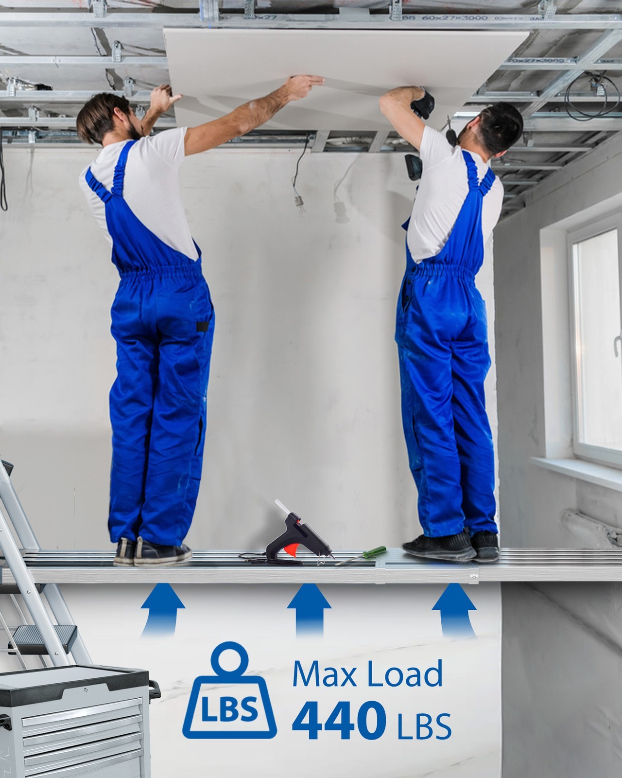 8-13ft/9-15ft Adjustable Aluminum Extension Plank 440lb Capacity Scaffold Ladder